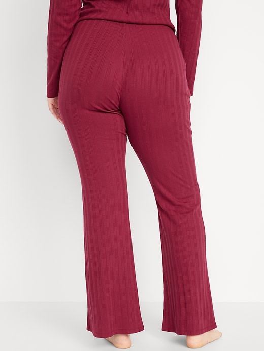 Image number 6 showing, High-Waisted Pointelle-Knit Flare Pajama Pants