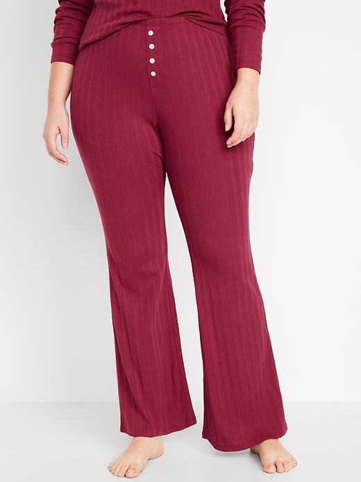 Image number 5 showing, High-Waisted Pointelle-Knit Flare Pajama Pants