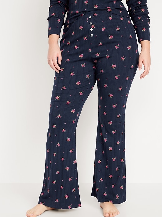 Image number 5 showing, High-Waisted Pointelle-Knit Flare Pajama Pants