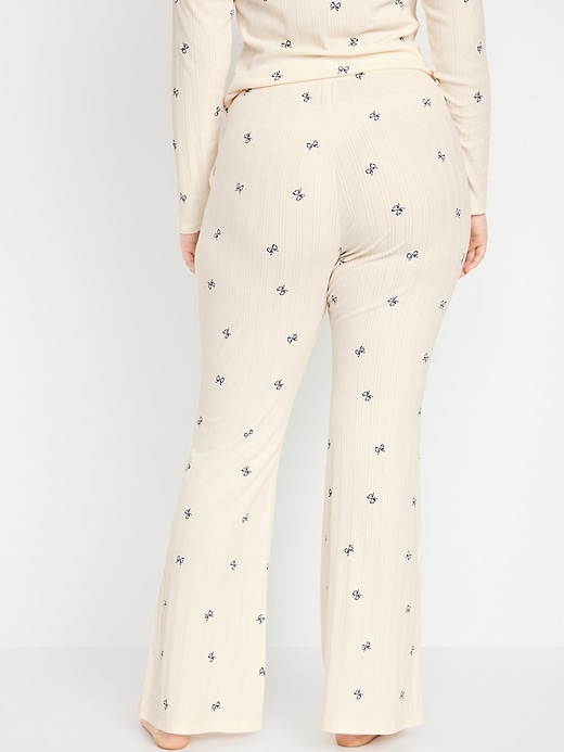 Image number 6 showing, High-Waisted Pointelle-Knit Flare Pajama Pants