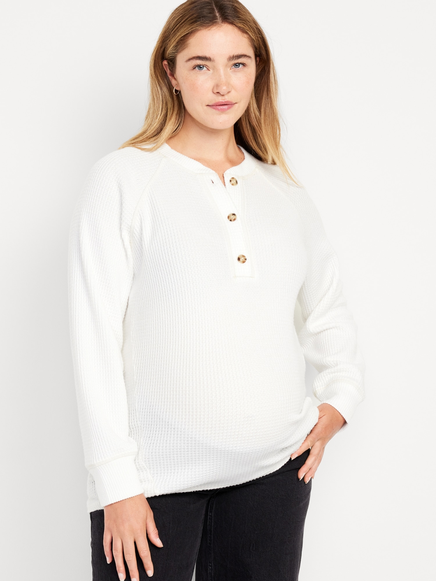 Maternity Waffle Knit Henley Top