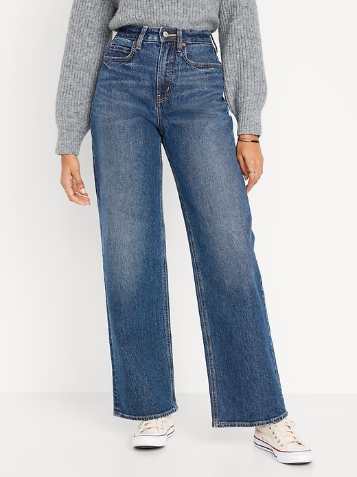 Image number 1 showing, Curvy Extra High-Waisted Wide-Leg Jeans