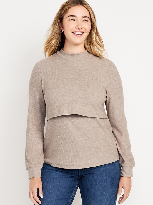 View large product image 1 of 2. Maternity Mock Neck Double Layer Nursing T-Shirt