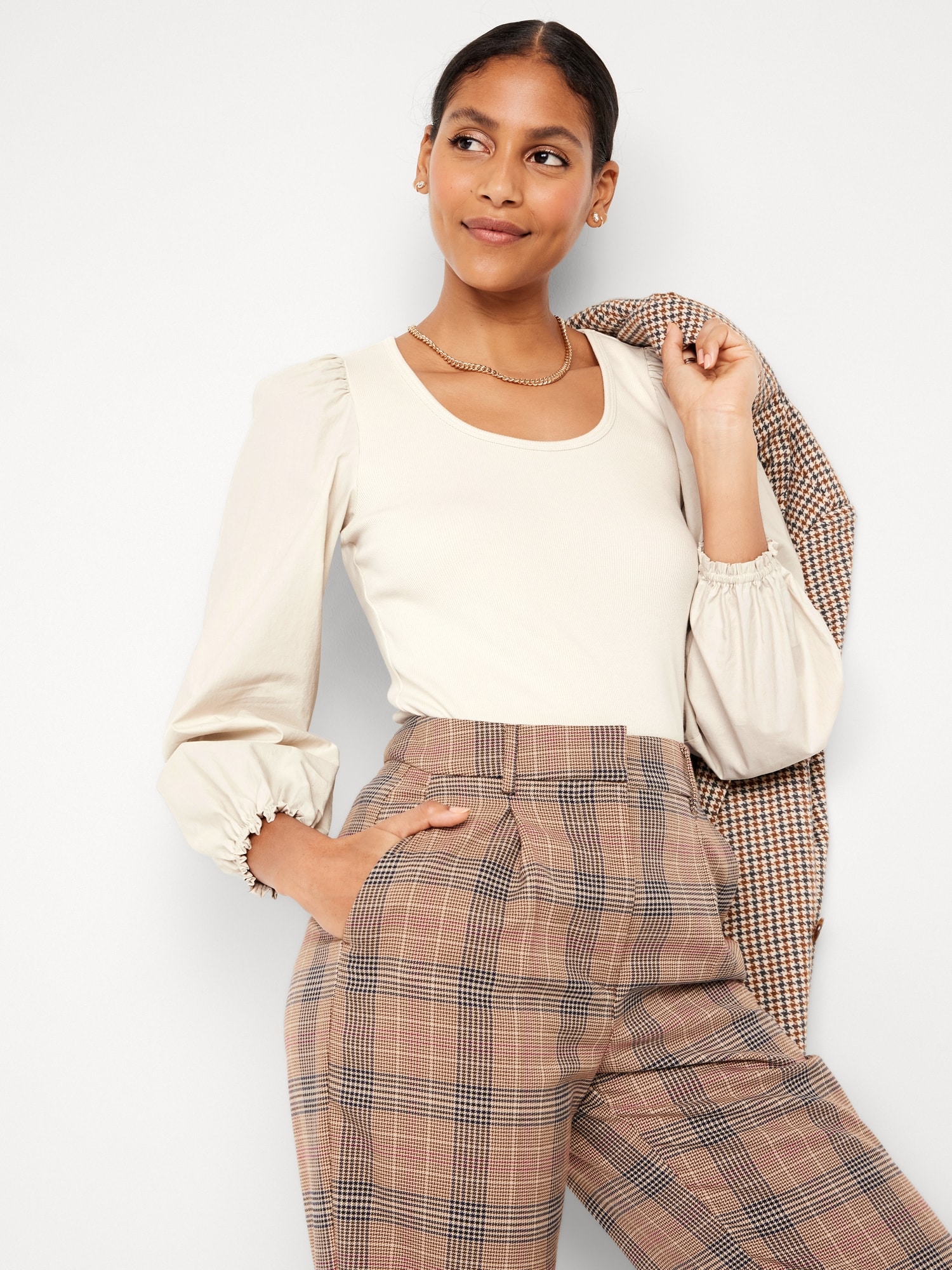 Puff Sleeve Mixed Material Top for Women | Old Navy