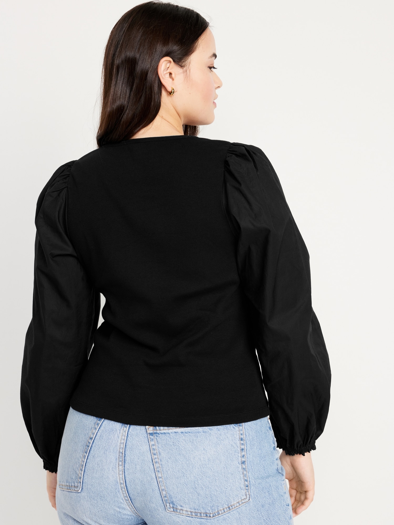 Puff Sleeve Mixed Material Top for Women | Old Navy