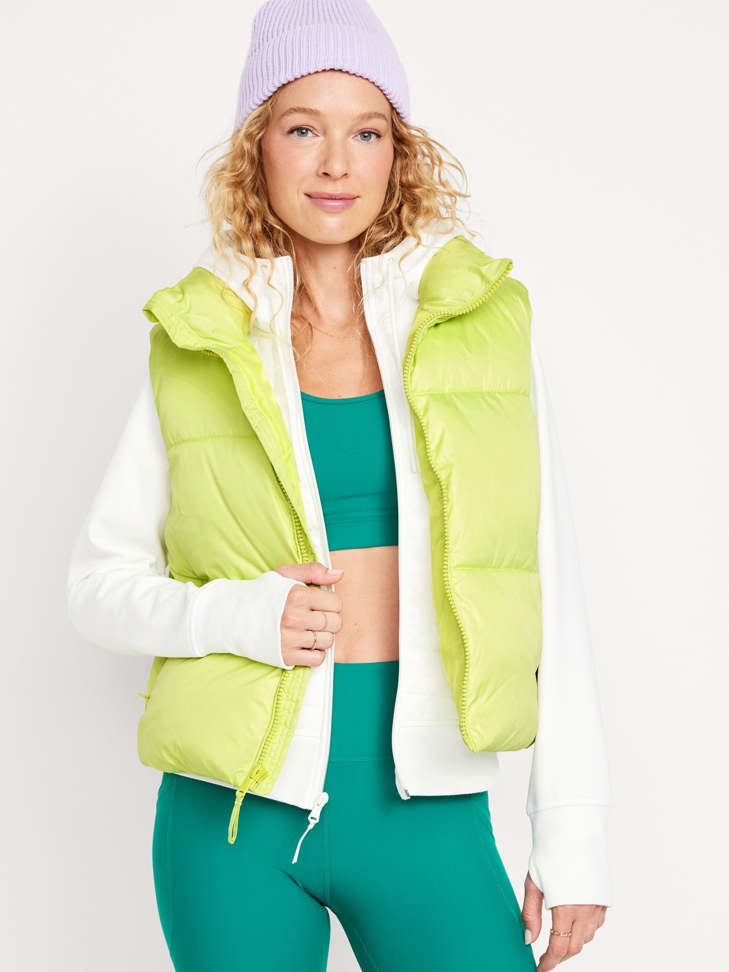 Women Long Quilted Maxi Length Sleeveless Puffer Vest, XXL, lime green