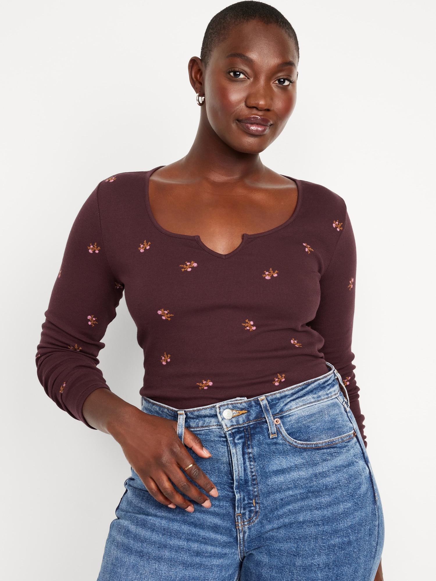 for Rib-Knit | Old Navy Women Long-Sleeve Fitted T-Shirt