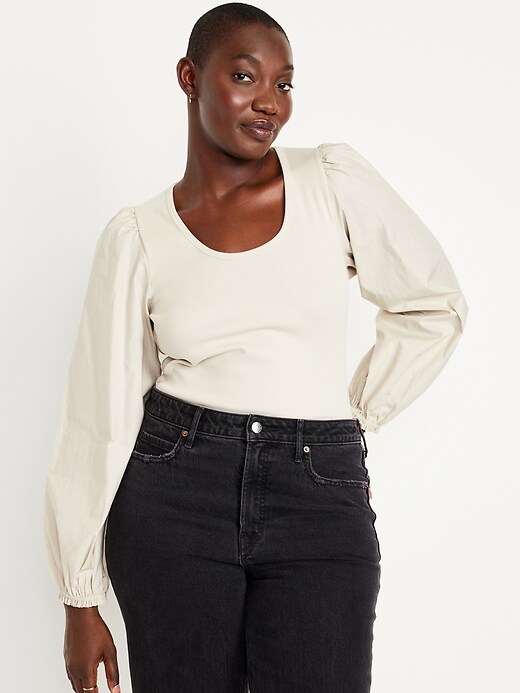 Puff-Sleeve Mixed Material Top | Old Navy