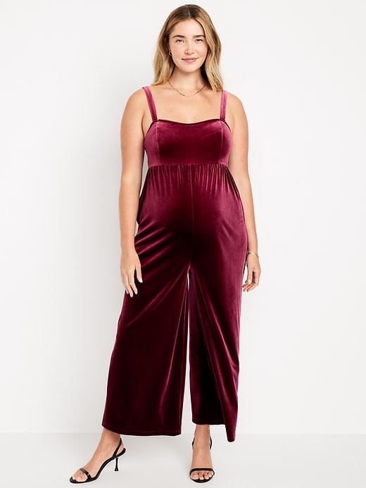 View large product image 1 of 2. Maternity Fit & Flare Sleeveless Velvet Jumpsuit