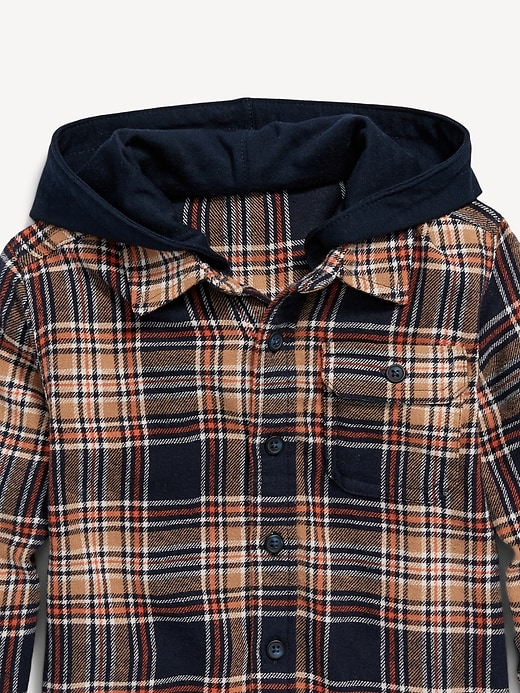 View large product image 2 of 2. Hooded Soft-Brushed Flannel Shirt for Toddler Boys
