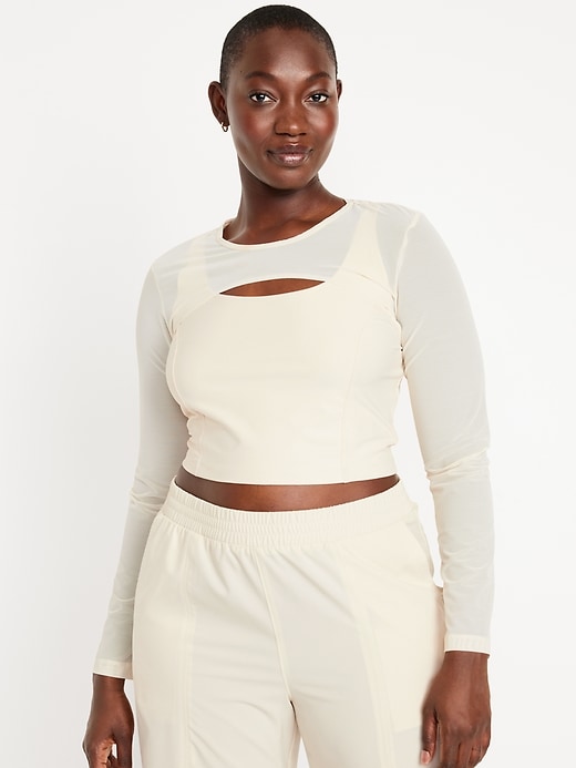 Image number 5 showing, PowerSoft 2-in-1 Mesh-Sleeve Crop Top