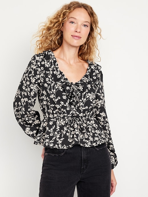 Image number 1 showing, Long-Sleeve Ruffle-Trim Blouse