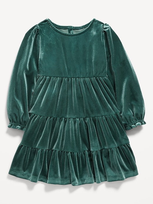 View large product image 1 of 1. Long-Sleeve Tiered Velvet Dress for Toddler Girls