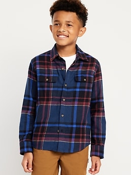 Old Navy Boys' Hooded Soft-Brushed Flannel Shirt Multi Regular Size M