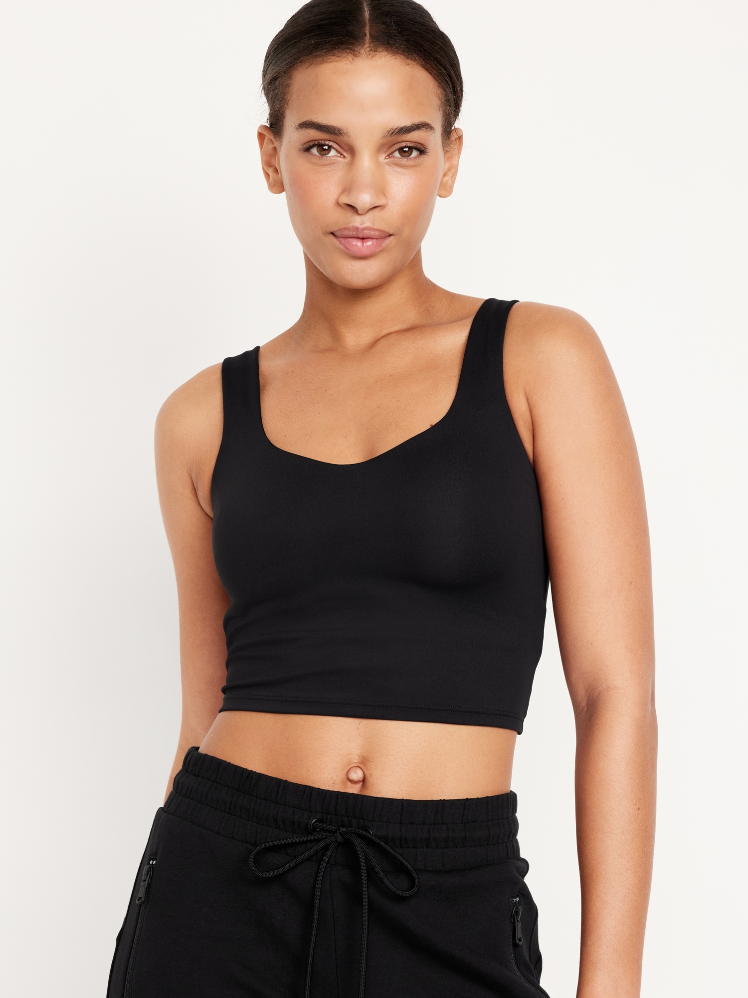 Old Navy Active Cropped Tank Top Built In Bra Black Size Large NWT 