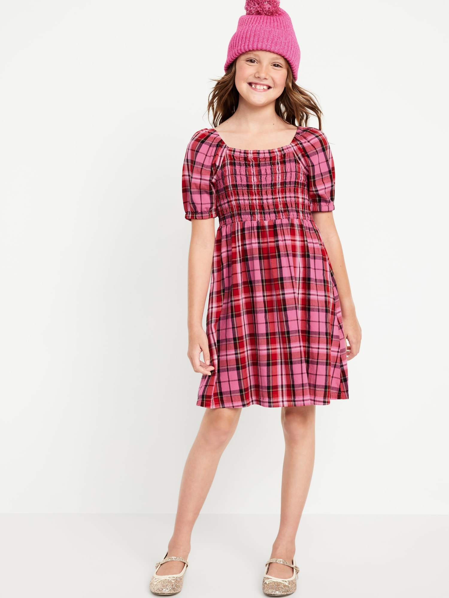 Puff-Sleeve Smocked Dress for Girls