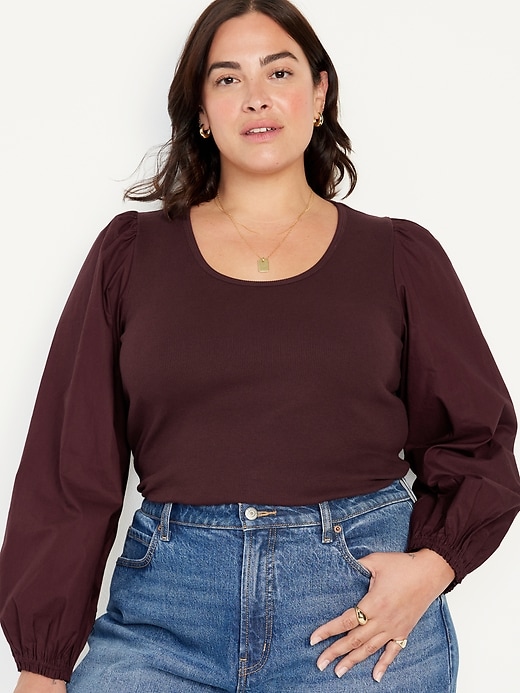 Image number 7 showing, Puff-Sleeve Mixed Material Top