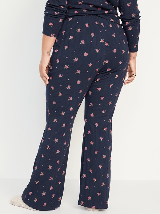 Image number 8 showing, High-Waisted Pointelle-Knit Flare Pajama Pants
