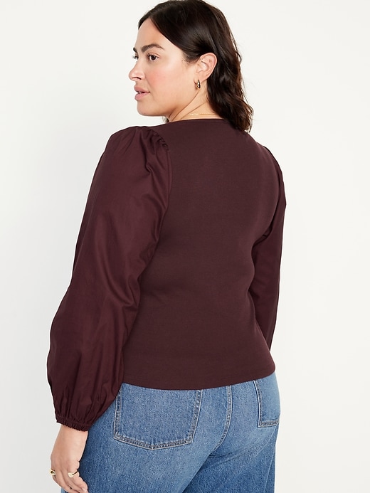 Image number 8 showing, Puff-Sleeve Mixed Material Top