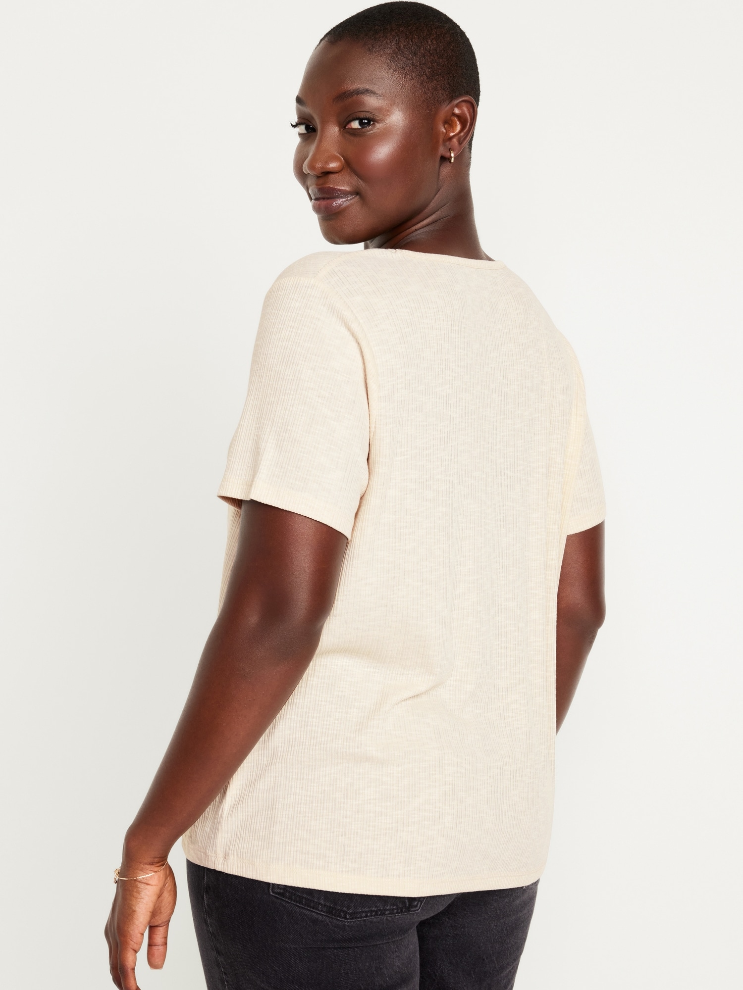 Luxe V-Neck Ribbed Slub-Knit T-Shirt for Women | Old Navy