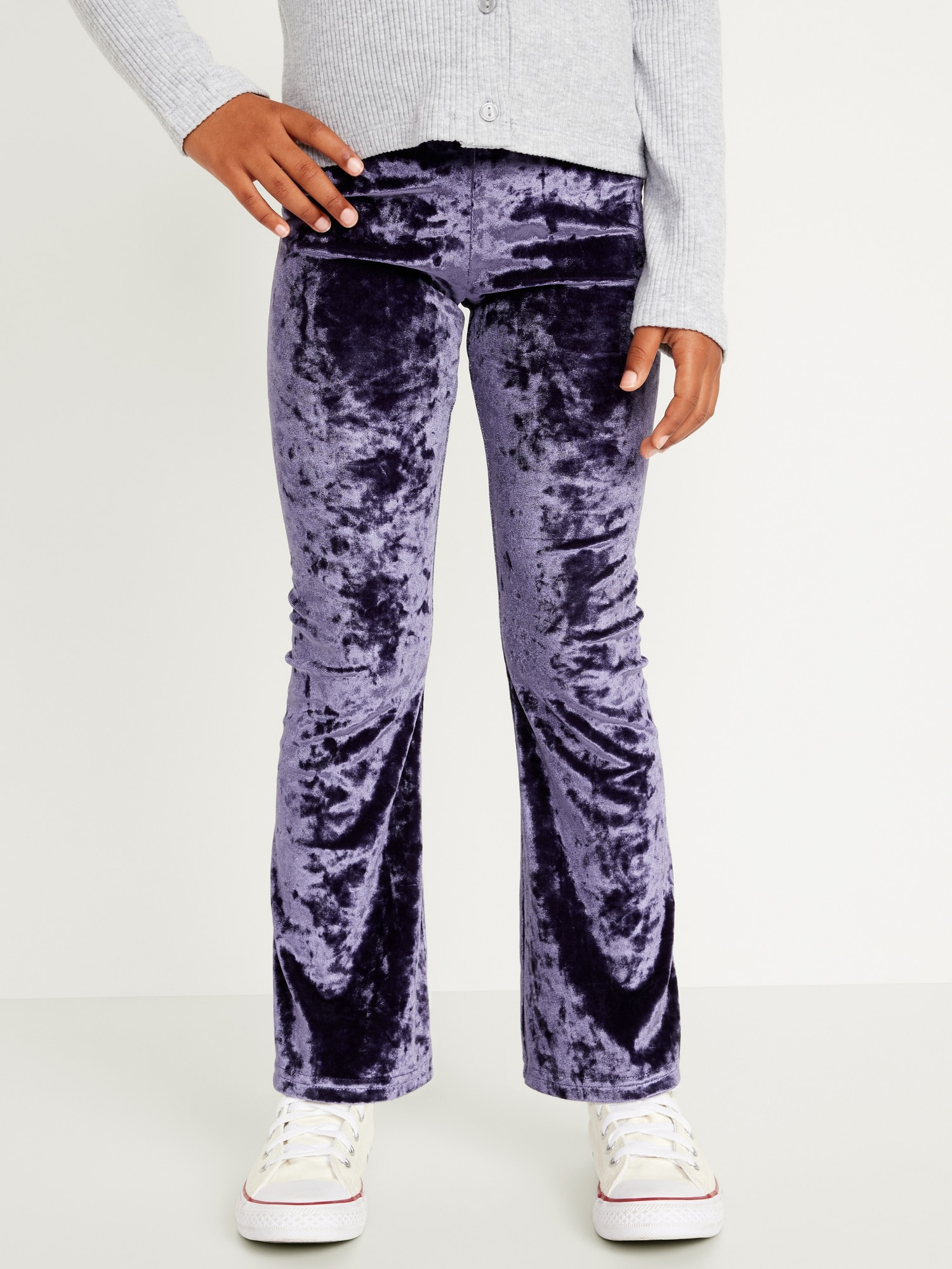 Purple Crushed Velvet Flare Leggings Customizable High Waisted