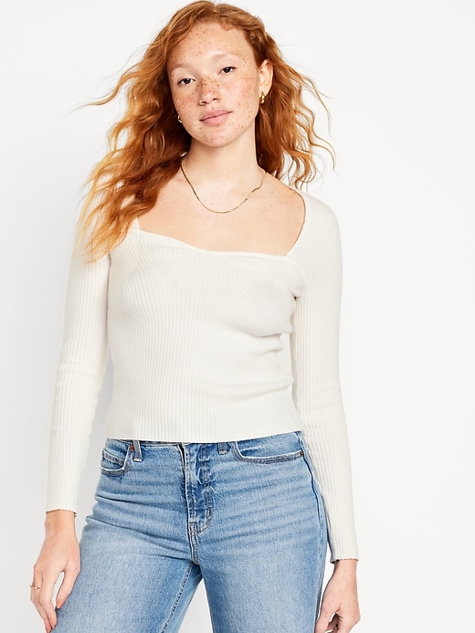 Image number 1 showing, Fitted Rib-Knit Sweater