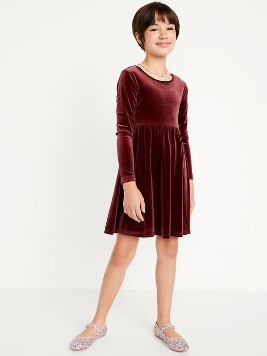View large product image 1 of 3. Long-Sleeve Velvet Fit & Flare Dress for Girls