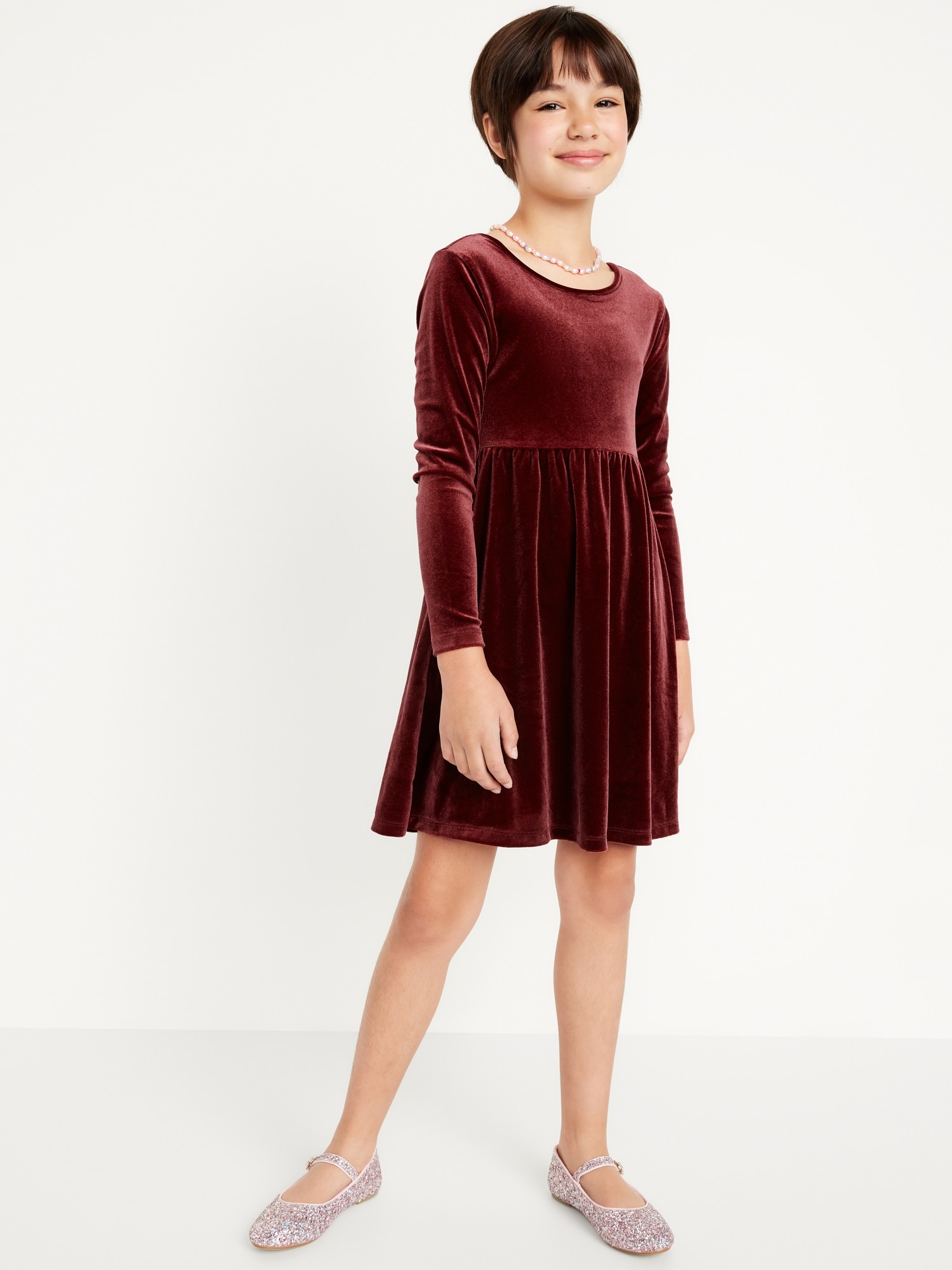 Long-Sleeve Velvet Fit & Flare Dress for Girls | Old Navy