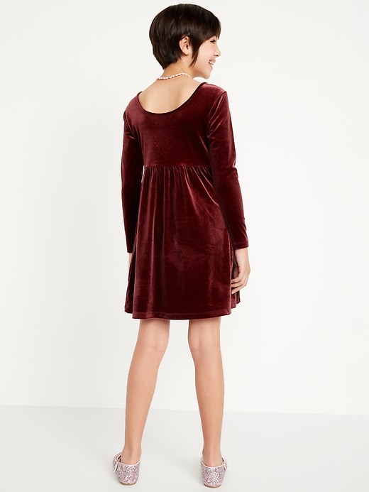 View large product image 2 of 3. Long-Sleeve Velvet Fit & Flare Dress for Girls