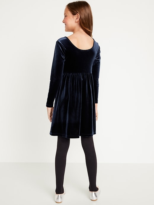 View large product image 2 of 3. Long-Sleeve Velvet Fit & Flare Dress for Girls