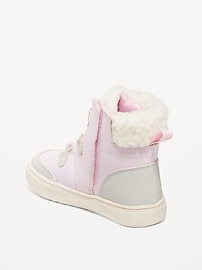 View large product image 3 of 3. Canvas Sherpa-Trim High-Top Sneaker Boots for Toddler Girls