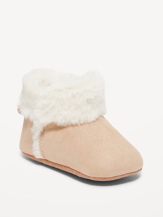 View large product image 1 of 4. Faux-Suede Fold-Over Faux-Fur Booties for Baby
