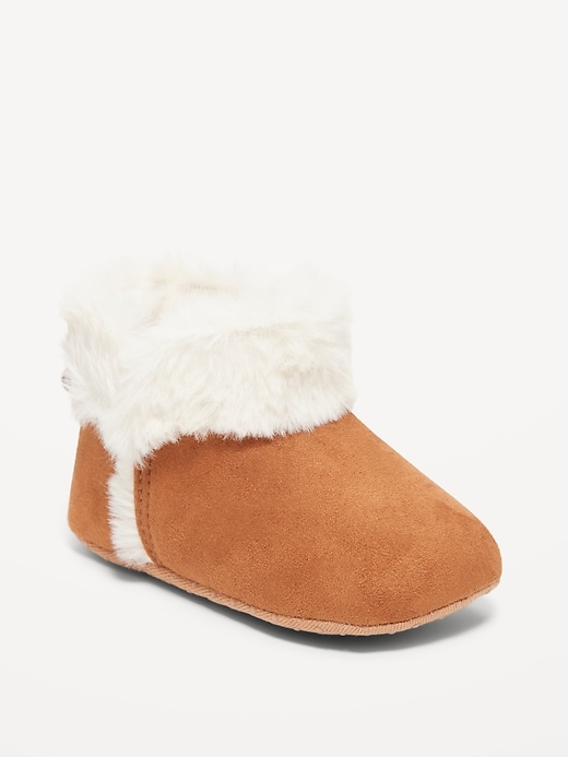 View large product image 1 of 3. Faux-Suede Fold-Over Faux-Fur Booties for Baby