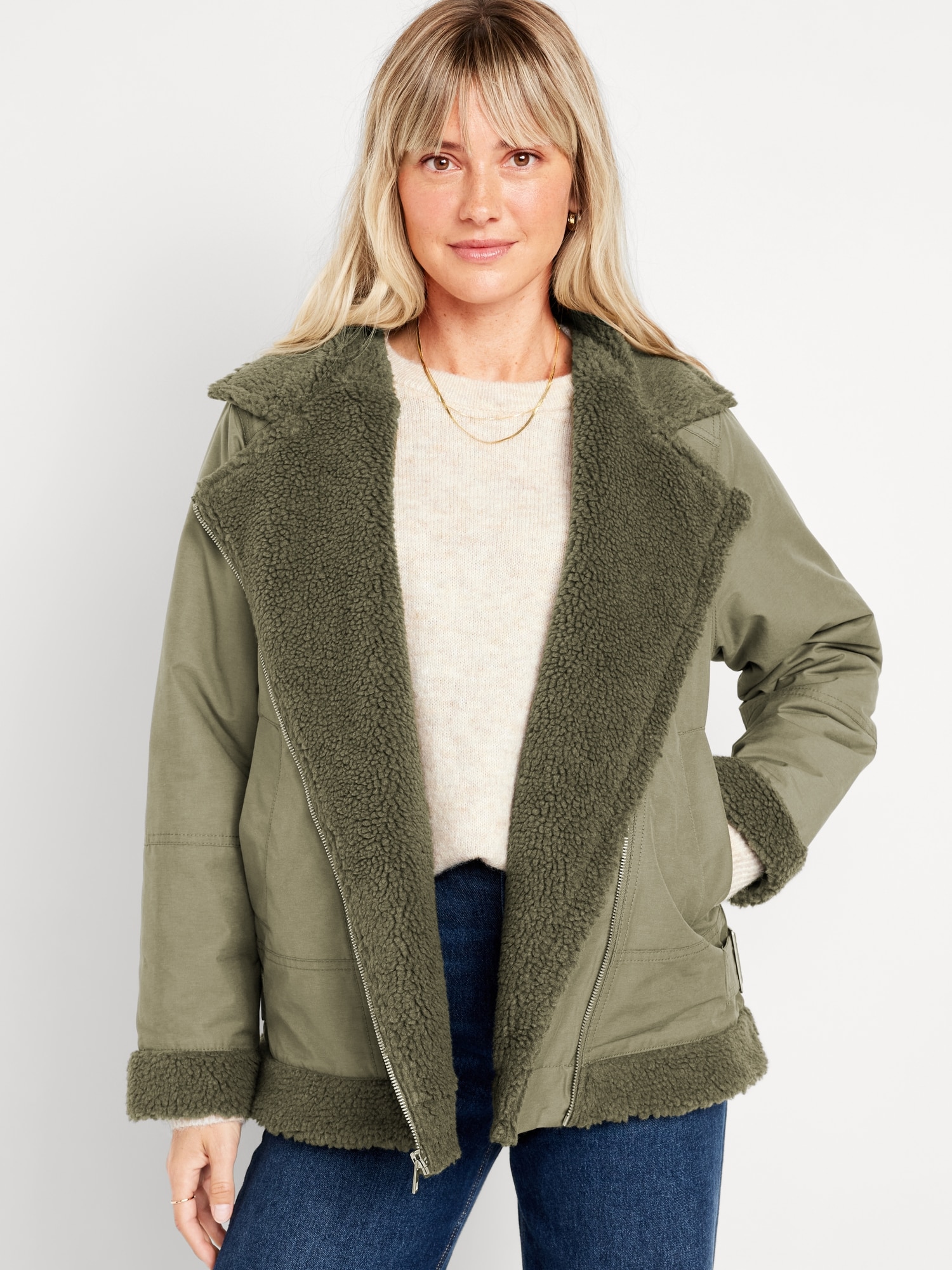 Women for Jacket Navy Sherpa-Lined Old | Utility