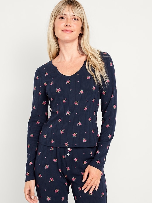 Image number 1 showing, Pointelle Knit Pajama Top