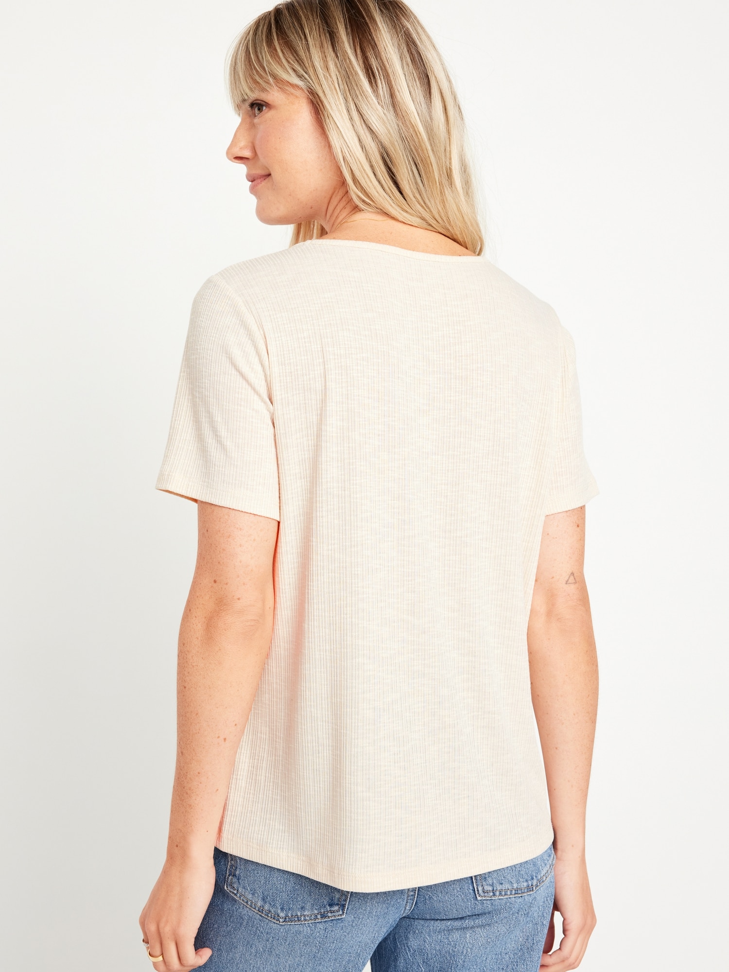 Luxe V-Neck T-Shirt Slub-Knit | Ribbed Old for Navy Women