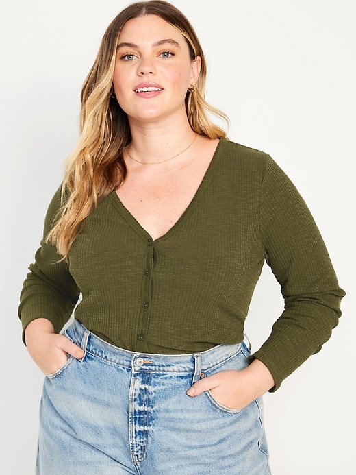 Image number 7 showing, Button-Front Rib-Knit Top