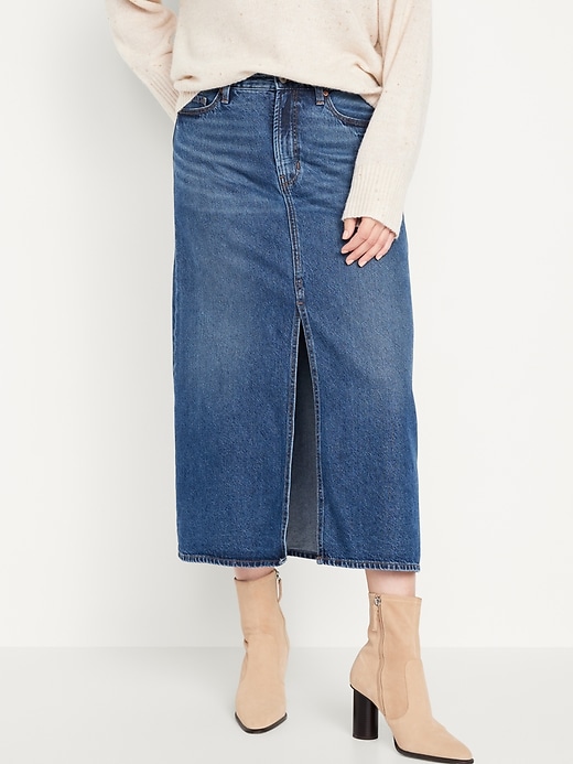 Image number 5 showing, High-Waisted Jean Midi Skirt