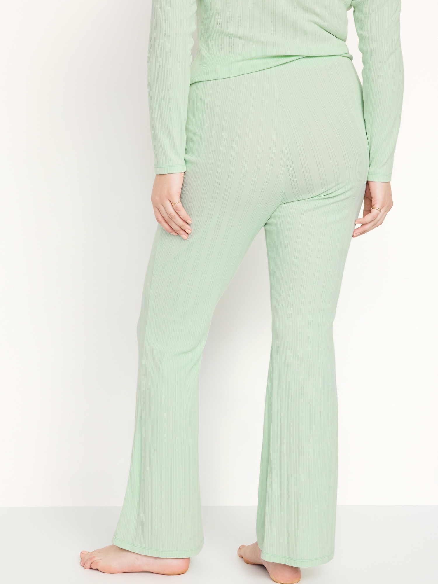 High-Waisted Pointelle-Knit Flare Pajama Pants