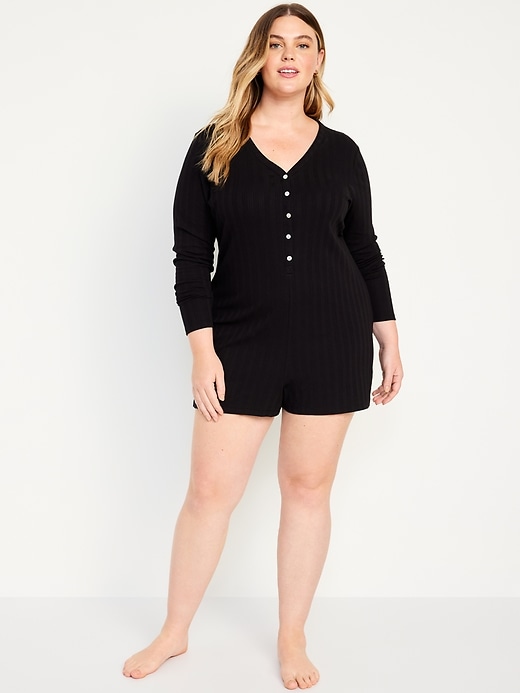 Image number 7 showing, Pointelle Henley Pajama Romper -- 3 inch inseam