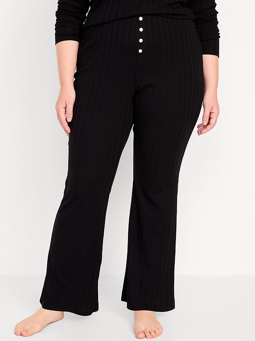 Image number 7 showing, High-Waisted Pointelle-Knit Flare Pajama Pants