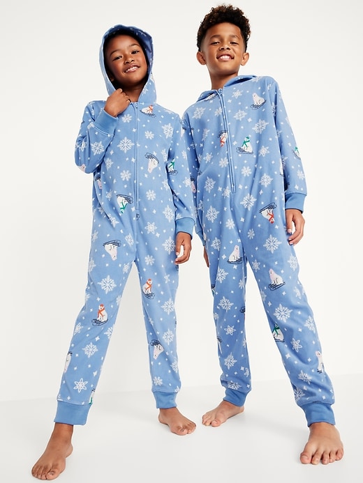 View large product image 1 of 4. Gender-Neutral Printed Microfleece One-Piece Pajama for Kids