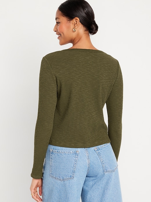 Image number 2 showing, Button-Front Rib-Knit Top