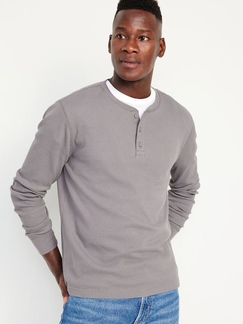 Waffle-Knit Henley T-Shirt