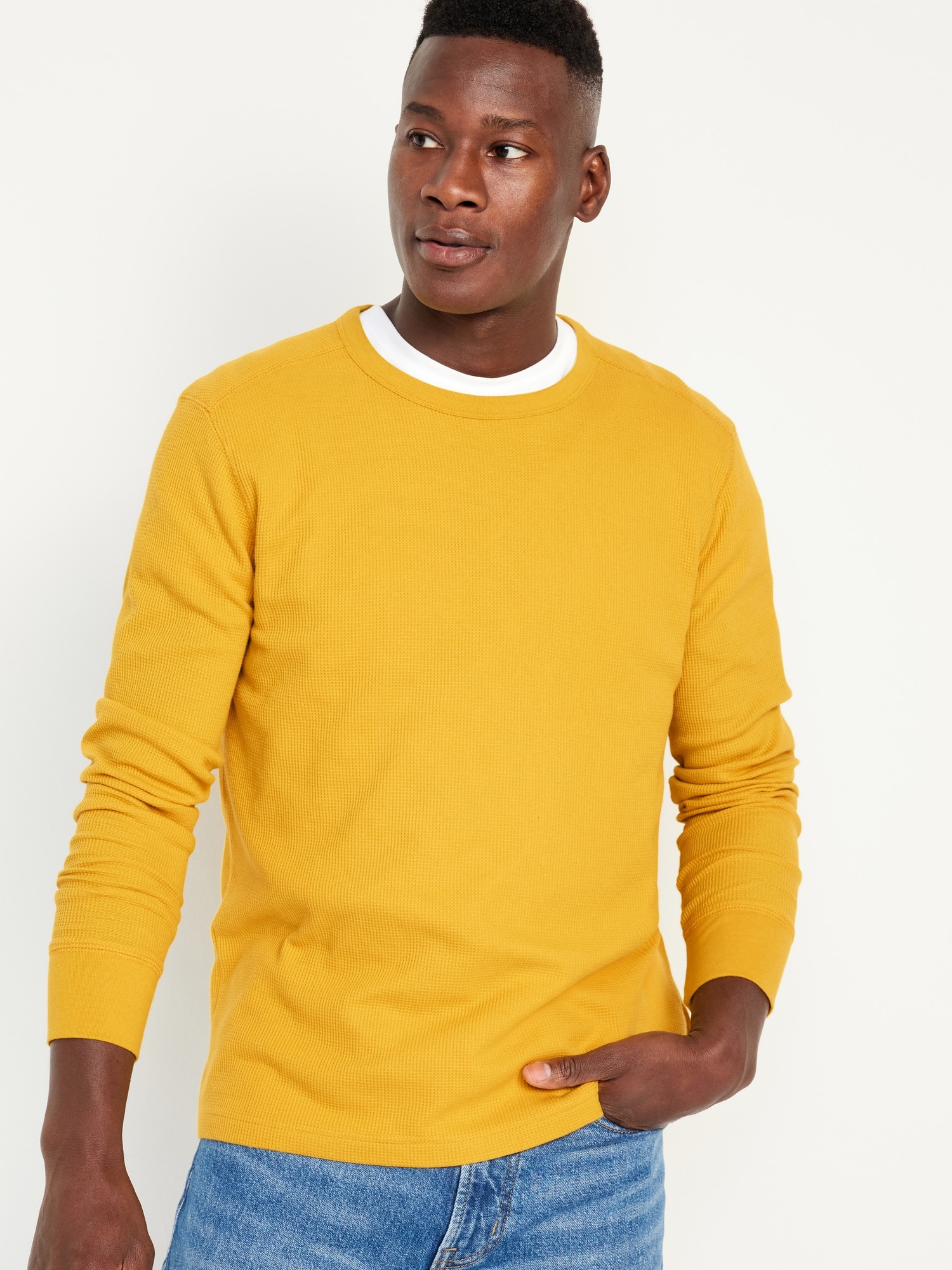 Long-Sleeve Built-In Flex Waffle-Knit T-Shirt for Men
