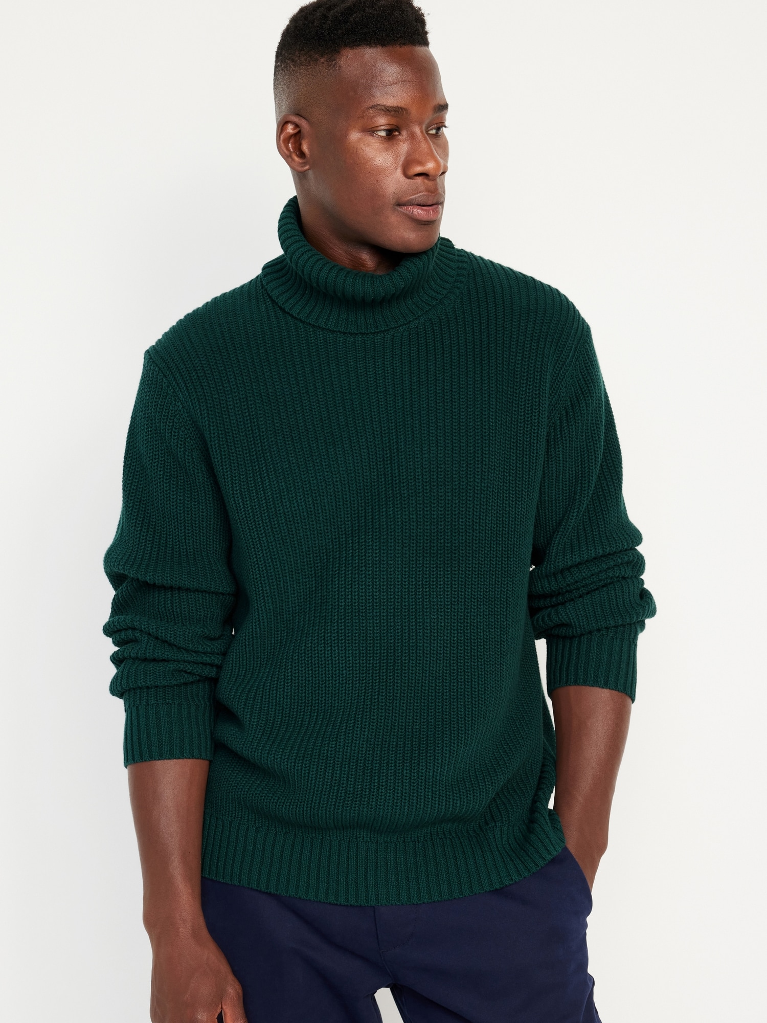 Shaker-Stitch Turtleneck Sweater for Men