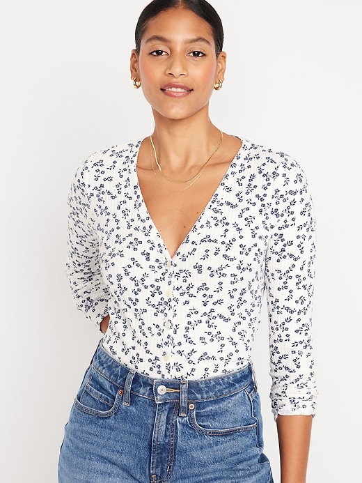 Image number 1 showing, Button-Front Rib-Knit Top