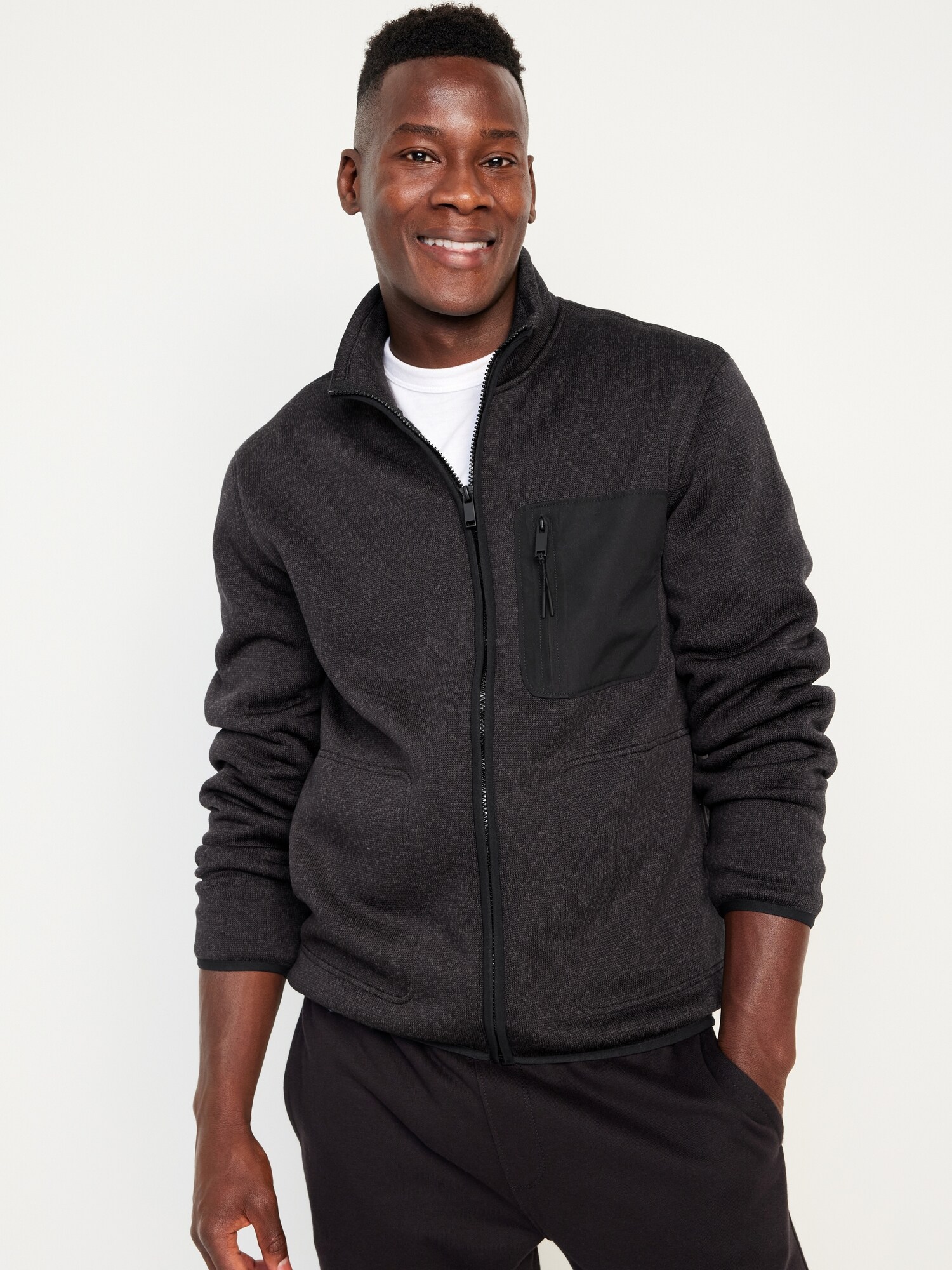 Black sherpa zip online up jacket