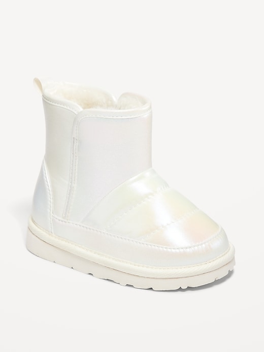 View large product image 1 of 3. Iridescent Quilted Faux-Fur Trim Booties for Toddler Girls