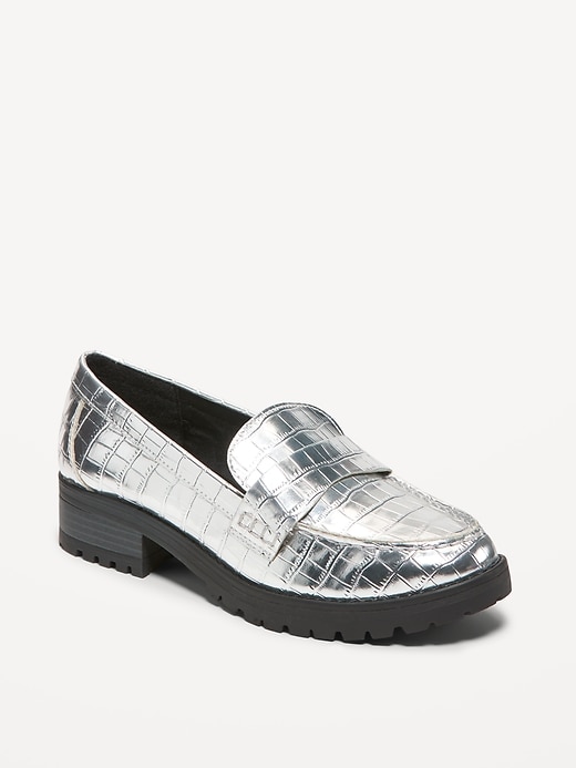 Image number 1 showing, Faux Leather Chunky Heel Loafers